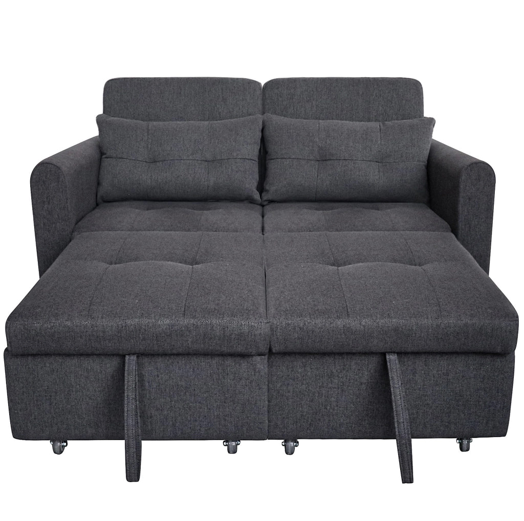 Divano letto 3 in 1 con schienale regolabile; USB e tasche in cotone e lino grigio