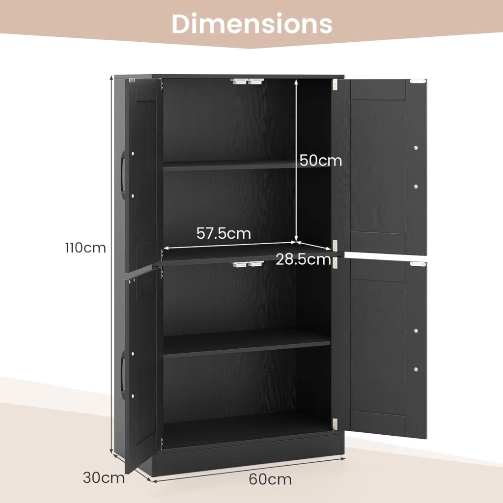 Armadio da cucina alto 110 cm, multiuso, da cucina, a buffet con ripiani e ante regolabili, in legno, colore: nero