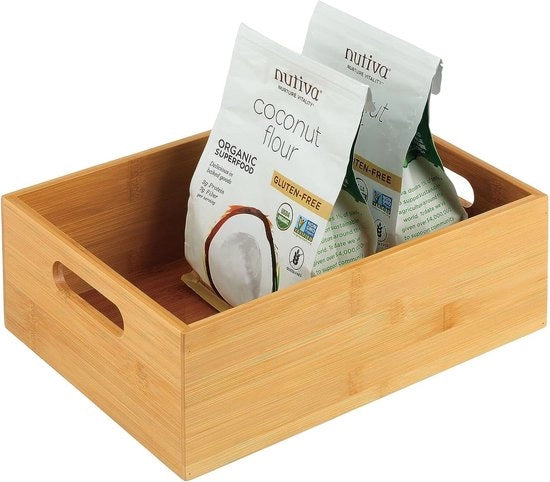 Cassa da cucina in legno - grande cassettone con maniglie integrate - tavolo in bambù apribile per l'archiviazione di utensili da cucina - colore naturale