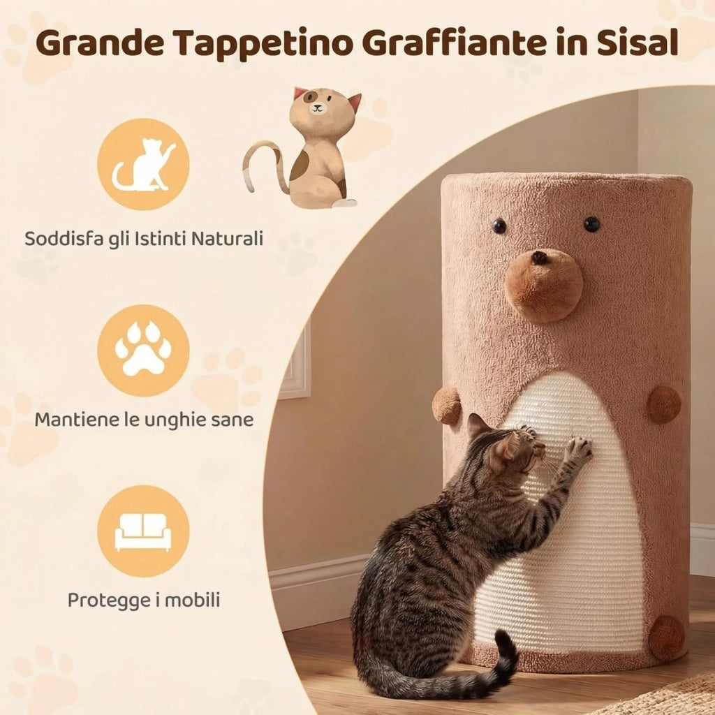 Casa per Gatti a 2 Piani per Gatti da Interno, Cuccia per Gattini a 2 Livelli con Tappetino in Sisal per Graffiare, Grotta Nascosta, Letto Coperto, Cuccia per Gatto Moderno a Forma di Orso