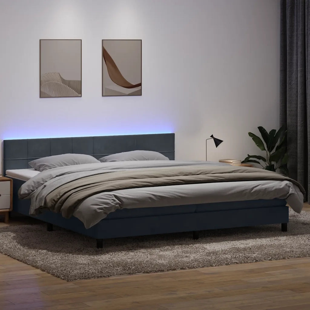 Letto a Molle con Materasso e LED Grigio Scuro 180x210 cm Velluto 3316894