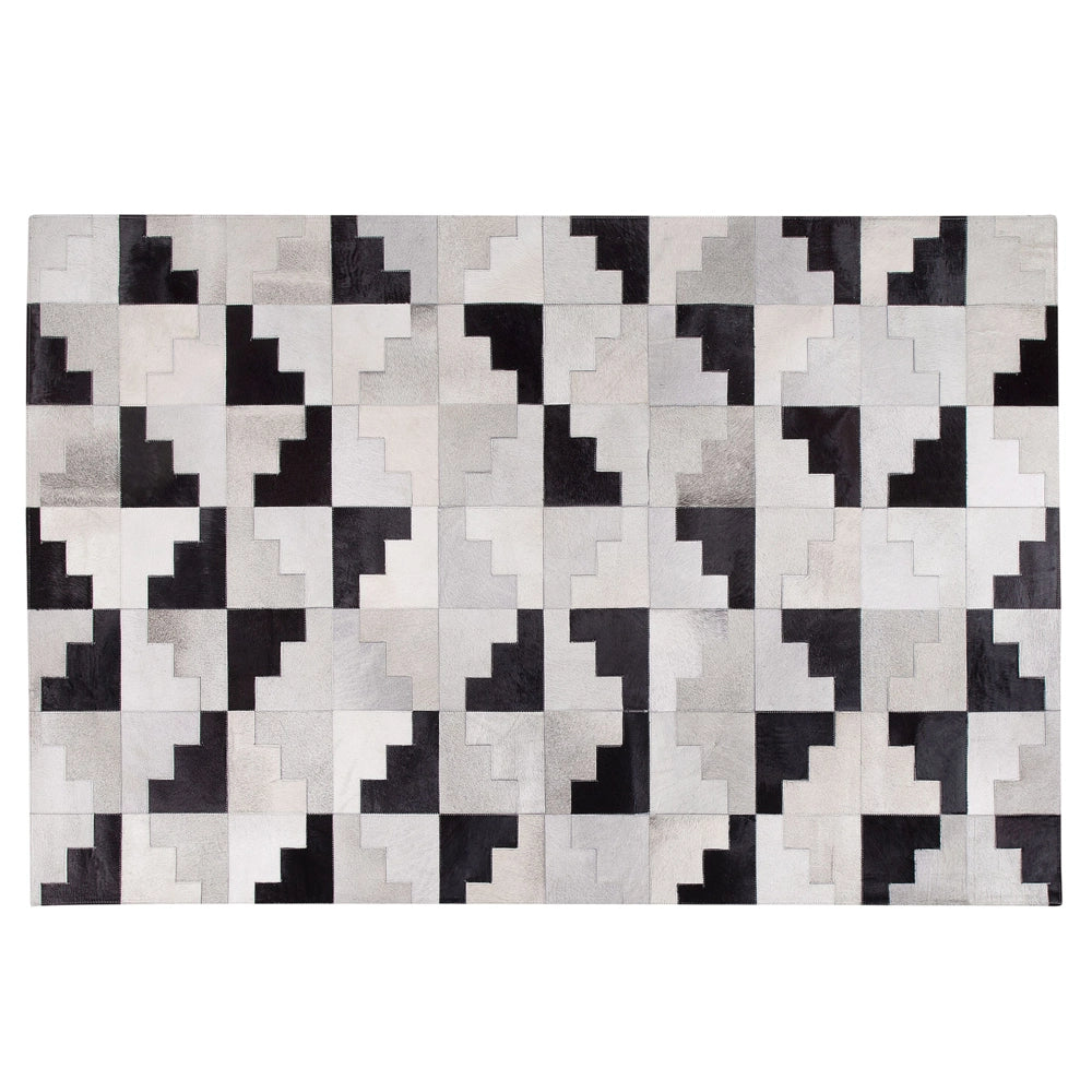 Tappeto Nero con Pelle Grigia 140 x 200 cm Tappeto Rettangolare Fatto a Mano Moderno Patchwork