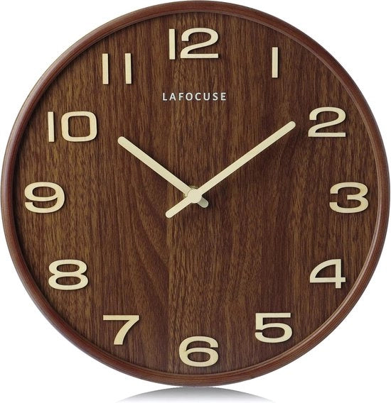 Orologio da Parete a Batteria - Silenzioso - Ideale per la Sala da Pranzo - 30,5 cm - Marrone - Cornice in Legno