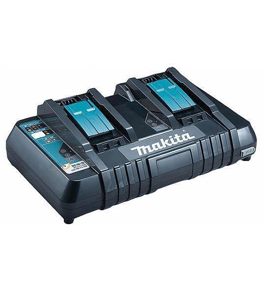 Makita DC18RD Caricabatterie Rapido Doppio per Batterie Li-Ion 14 4 18 V con USB e Ventola di Raffreddamento colore Nero