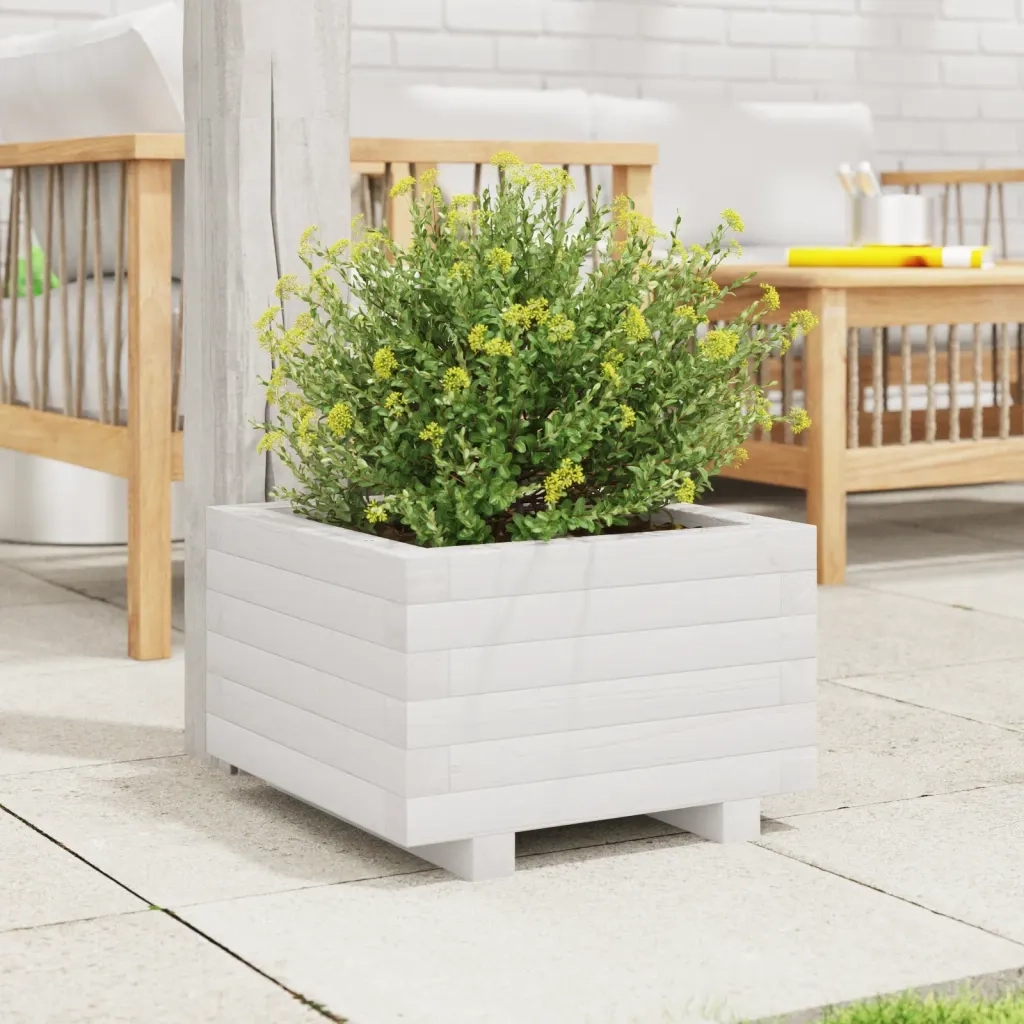 Fioriera da Giardino-Vaso da Esterno Bianca 40x40x26,5cm Legno Massello di Pino