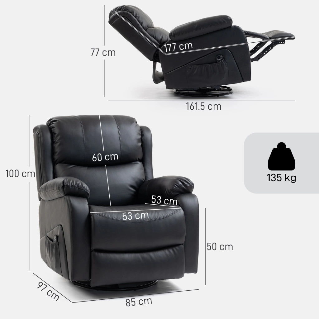 Poltrona Reclinabile Massaggiante con Poggiapiedi ¨C zephmum ¨C 87x97x100 cm, Nero