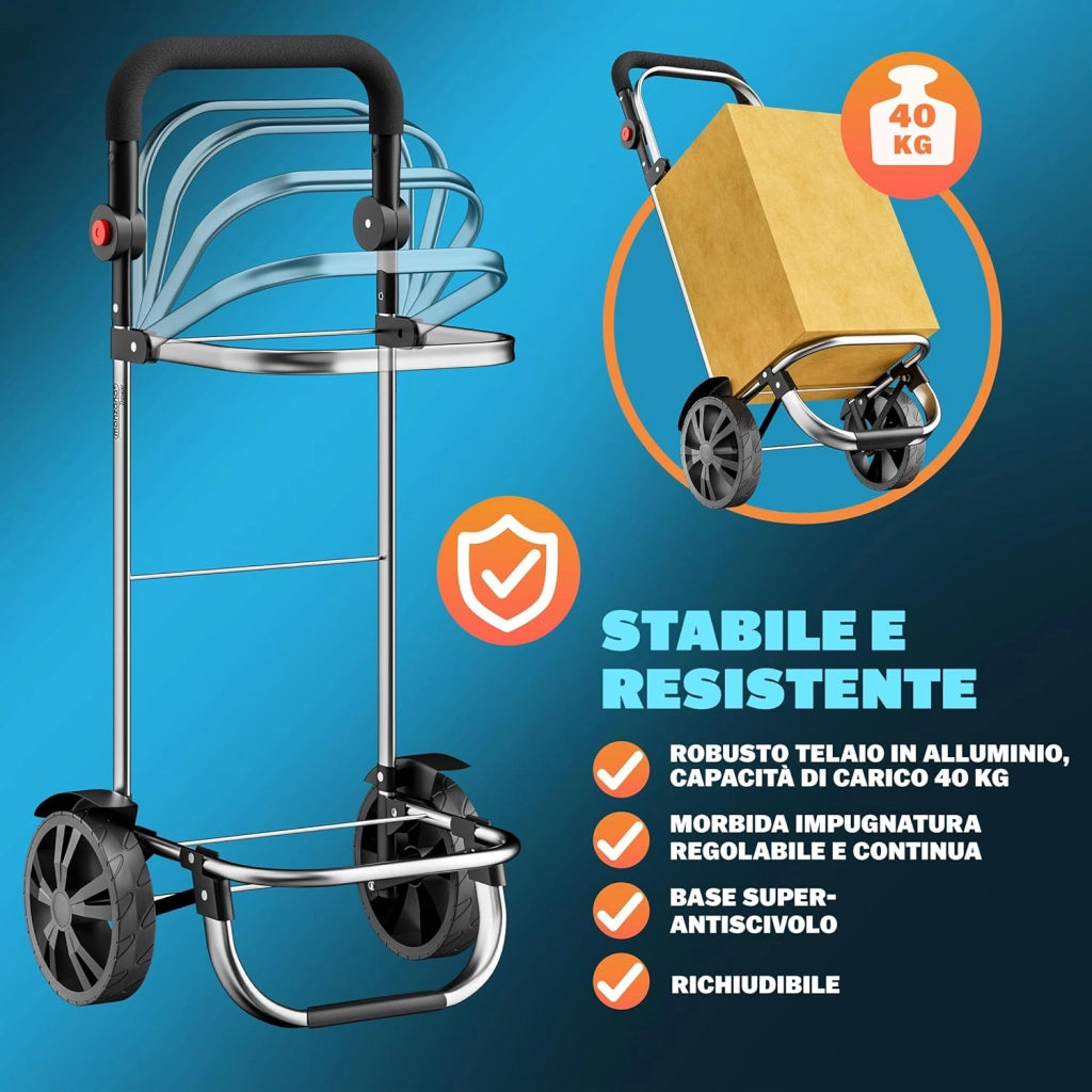 Carrello della Spesa 3in1 56L fino a 50 kg Borsa Pieghevole Rimovibile Carrellino Portaspesa Trolley Blu