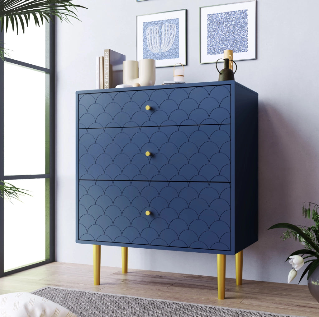 Cassettiera a 3 cassetti 75x40x89 cm in truciolare e metallo; blu navy