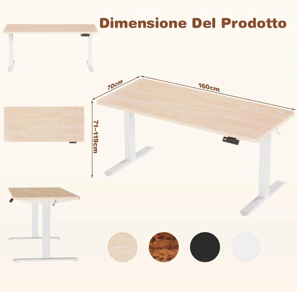 160x70cm Scrivania Regolabile In Altezza,Scrivania Elettrica con desktop completo,Altezza Regolabile 72-116 cm,4 Altezze Di Memoria,Scrivania Per Ufficio,Anti-collisione(Beige)