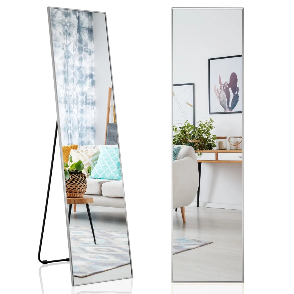 Specchio a figura intera 160 x 40 cm vetro infrangibile con elegante cornice in lega di alluminio argentata antiruggine 20_0012875