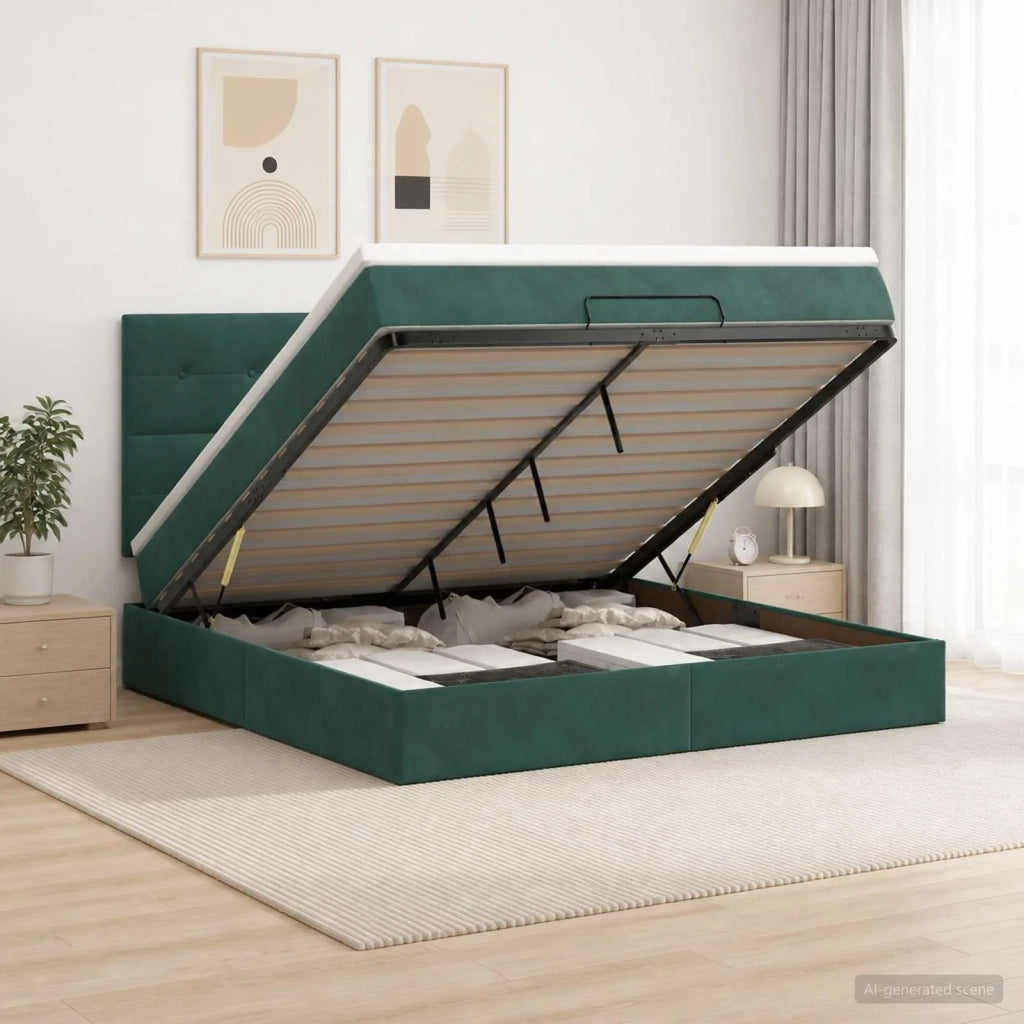 Letto Ottomano con Materasso e LED Verde Scuro 180 x 200 cm 3458322