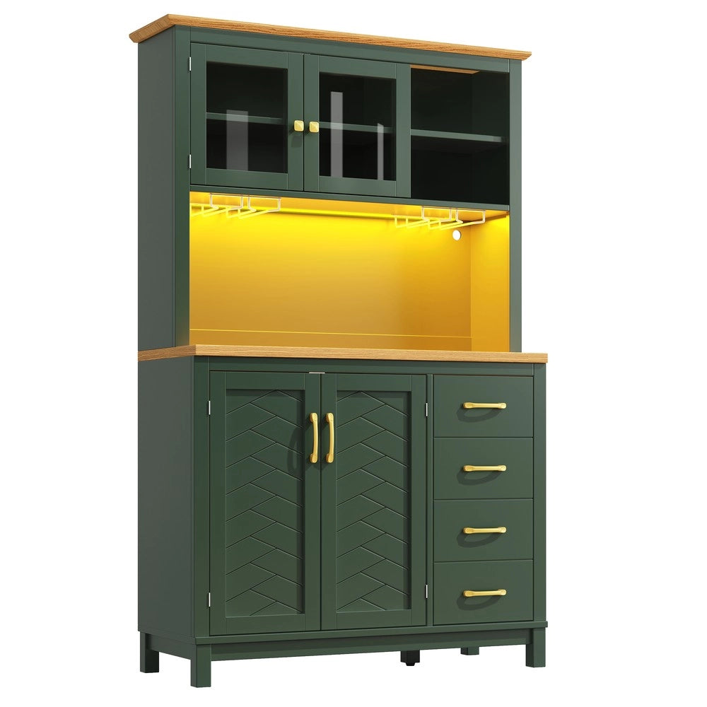 Credenza Buffet con LED ¨C Xylo ¨C Verde/Nero/Bianco, 4 Ante, 105.5x40x180cm