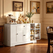 Buffet bianco 140 cm con 4 ante, cassetto e ripiani regolabili in MDF e truciolato