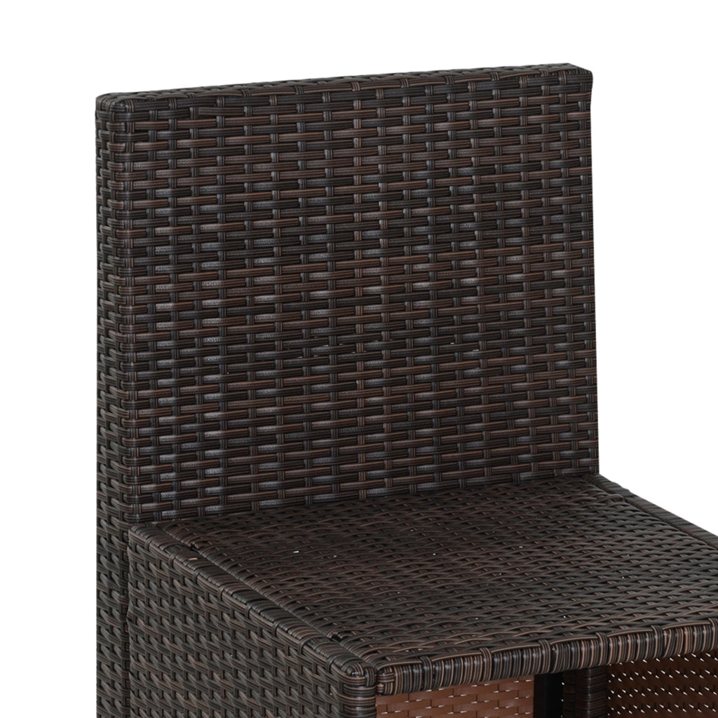 Set da giardino 5 pezzi in polyrattan con tavolo; 4 sedie pieghevoli e cuscini; marrone