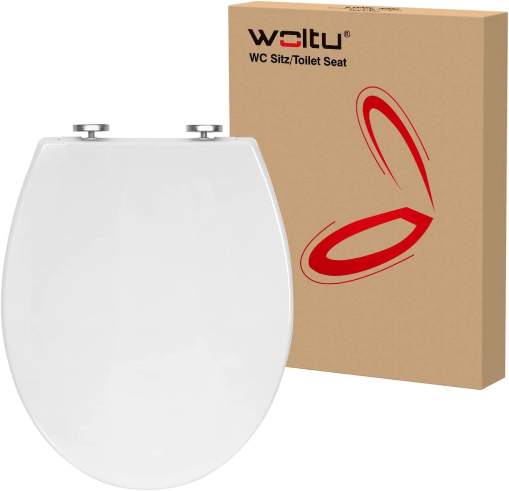 Copriwater Sedile WC Universale Coperchio con Chiusura Ammortizzata Soft Close Toilet Seat Bagno in Plastica Bianco a Forma di O