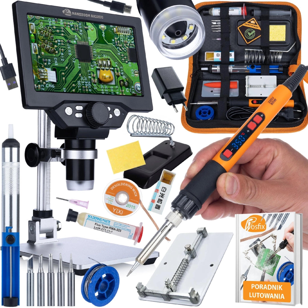 NanoZoom AX1200 MasterKit Pro – Set Professionale per Elettronica e SMD | Microscopio LCD 7" 12MP | Saldatore 80W 12in1