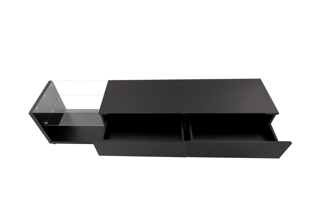 Mobile porta TV lucido con 2 cassetti, 2 ripiani in vetro e LED app in truciolato nero 170 × 36 × 38 cm
