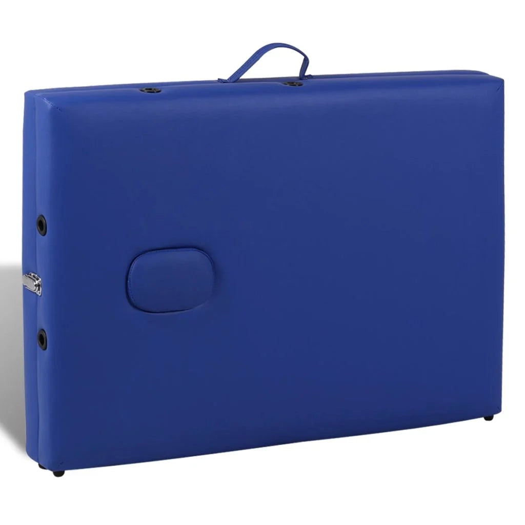 Lettino da massaggio pieghevole a 3 sezioni con struttura in legno blu 02_0001882