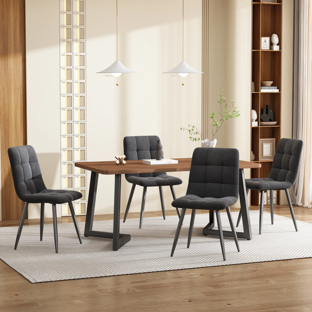 Tavolo da pranzo per 4 persone con 4 sedie piano in MDF noce gambe in metallo nero per cucina e sala da pranzo