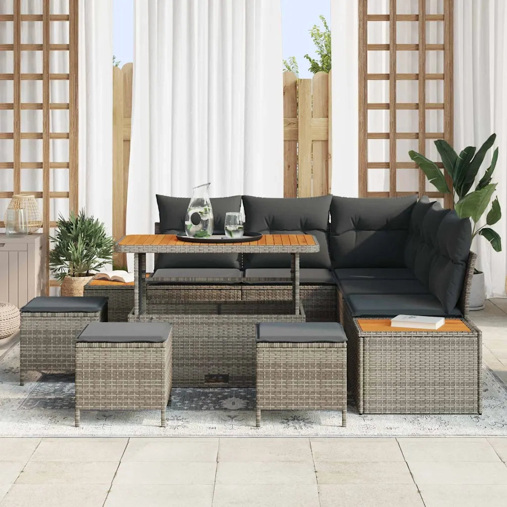 Set Divano da Giardino 9 pcs Grigio polyrattan