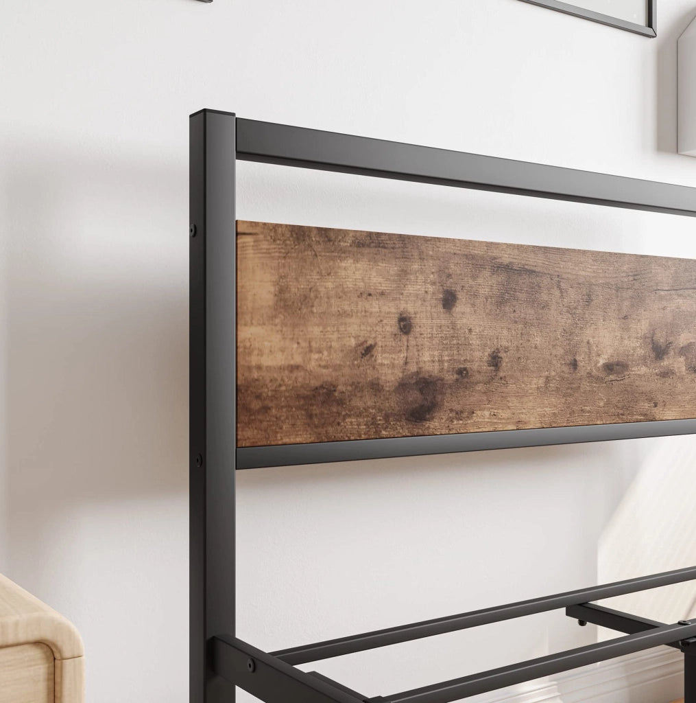 Letto singolo ULEVR 90x200 cm in metallo e MDF con rete a doghe, testiera e pediera marroni