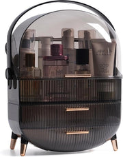 Organizzatore di trucco multifunzionale in stile lusso con coperchio trasparente e maniglia rotativa