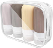 Set di flaconi per shampoo (4 pezzi) - Adatto per liquidi - Set di imballaggio per viaggio - Incluso flacone di shampoo in silicone da 100 ml - Ideale per bagaglio a mano in aereo - Formato di viaggio compatto - Set di flaconi da 100 ml
