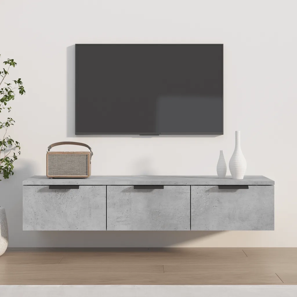 Armadietto a Muro | Mobile a Parete Grigio Cemento 102x30x20 cm Legno Multistrato