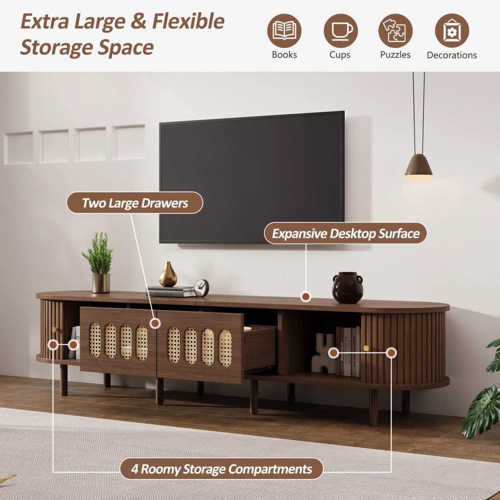 Mobile porta tv 180 cm in noce scuro con design in rattan