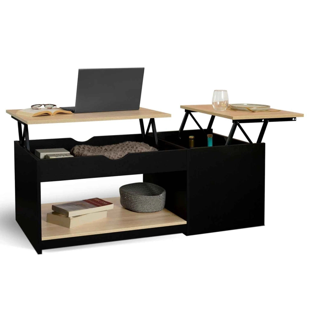 IDMarket - Tavolino rettangolare a 2 piani ELEA con cassa in legno nero ed effetto faggio