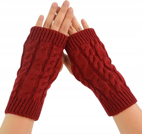 Manopole invernali senza dita per donne - cuffie di lana calde touchscreen - guanti da bicicletta e sci esterni - guanti lisci - cuffie di lana con dita semicurve - cuffie di viaggio calde - rosse - 20*6cm