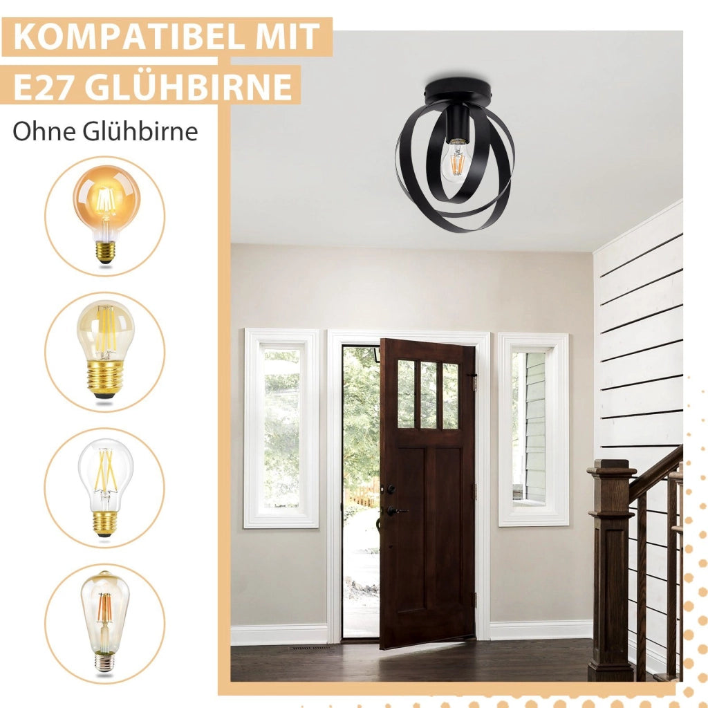 ZMH Lampada da soffitto metallo nero industriale ferro E27 paralume retrò per corridoio cucina ristorante