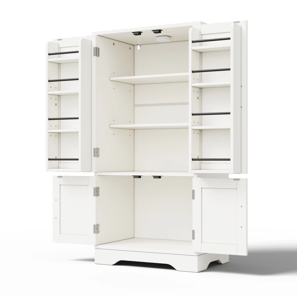 Credenza alta moderna 120x60x40 cm in MDF bianco con luce LED sensore; ante scanalate