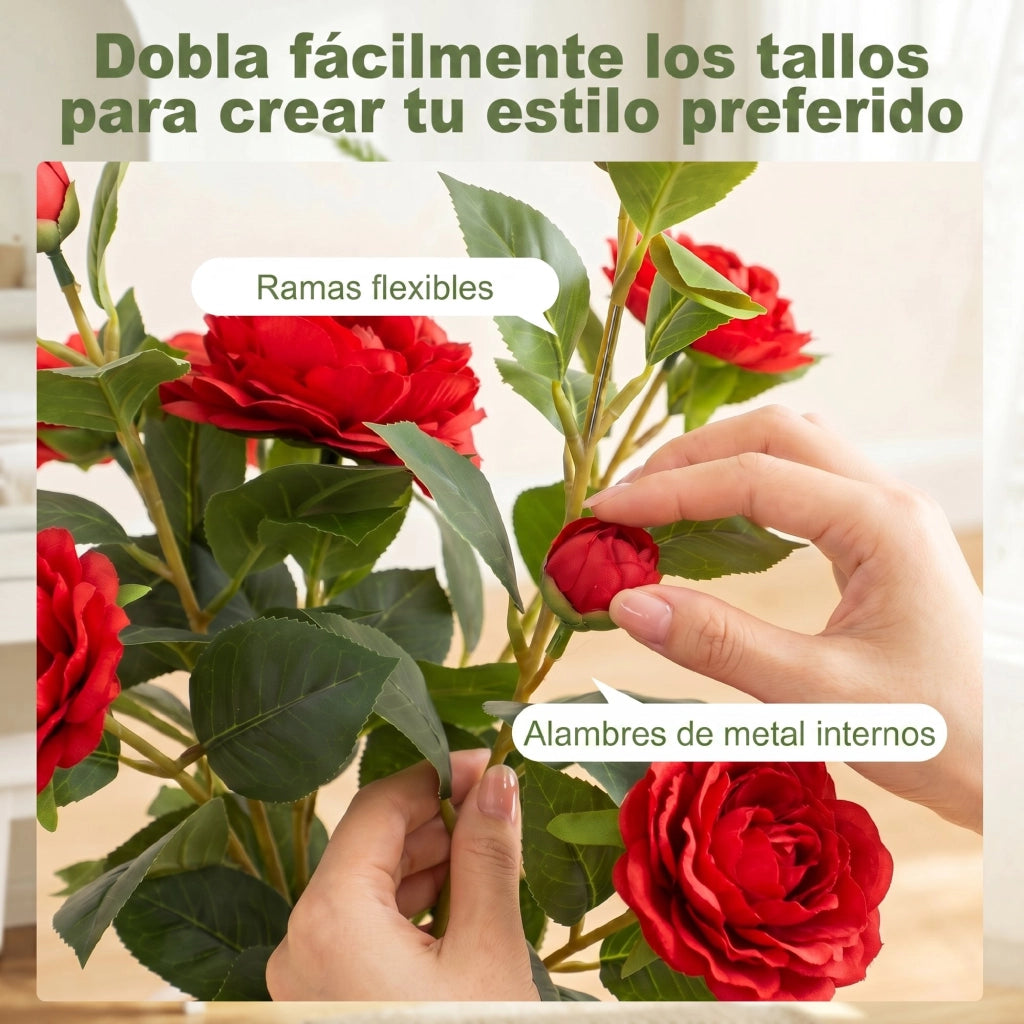 Pianta Artificiale Camelia ¨C Zephmum ¨C 65 cm Rosso con Fiori di Seta