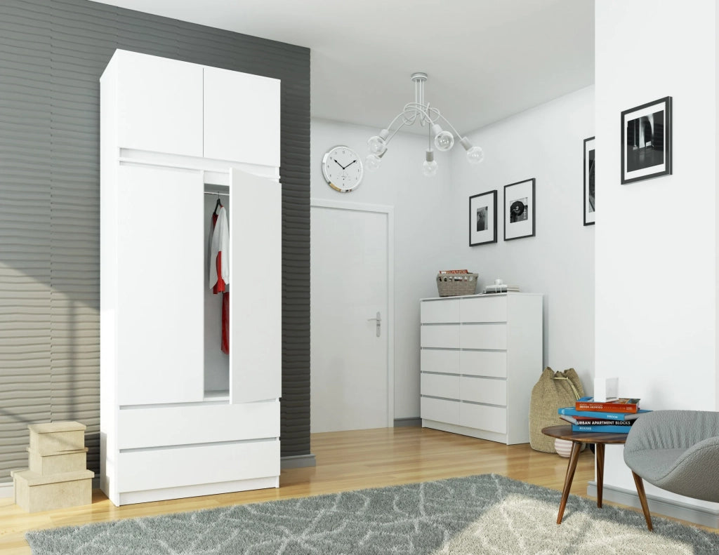 Armadio AKORD S90 con sopralzo Bianca 90 cm 2 ante 2 cassetti 90x51x234 cm