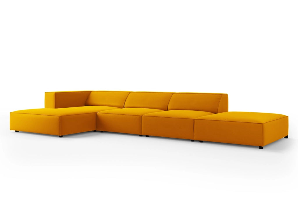 Cosmopolitan Design - Divano angolare sinistro "Arendal" 5 posti in velluto giallo 