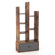 Libreria a 7 piani con cassetto 7 scomparti, Libreria espositiva in legno da 118 cm per soggiorno Marrone-Librerie