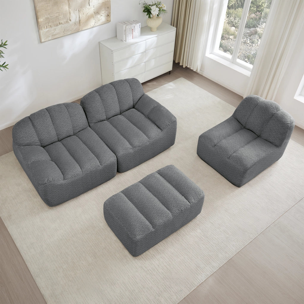 Divano angolare modulare 3 posti con pouf, schienale ergonomico e seduta ampia in fleece grigio 288 × 165 × 79 cm