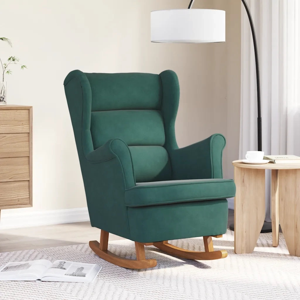 Sedia a dondolo con schienale alto in velluto verde scuro CFW3328523