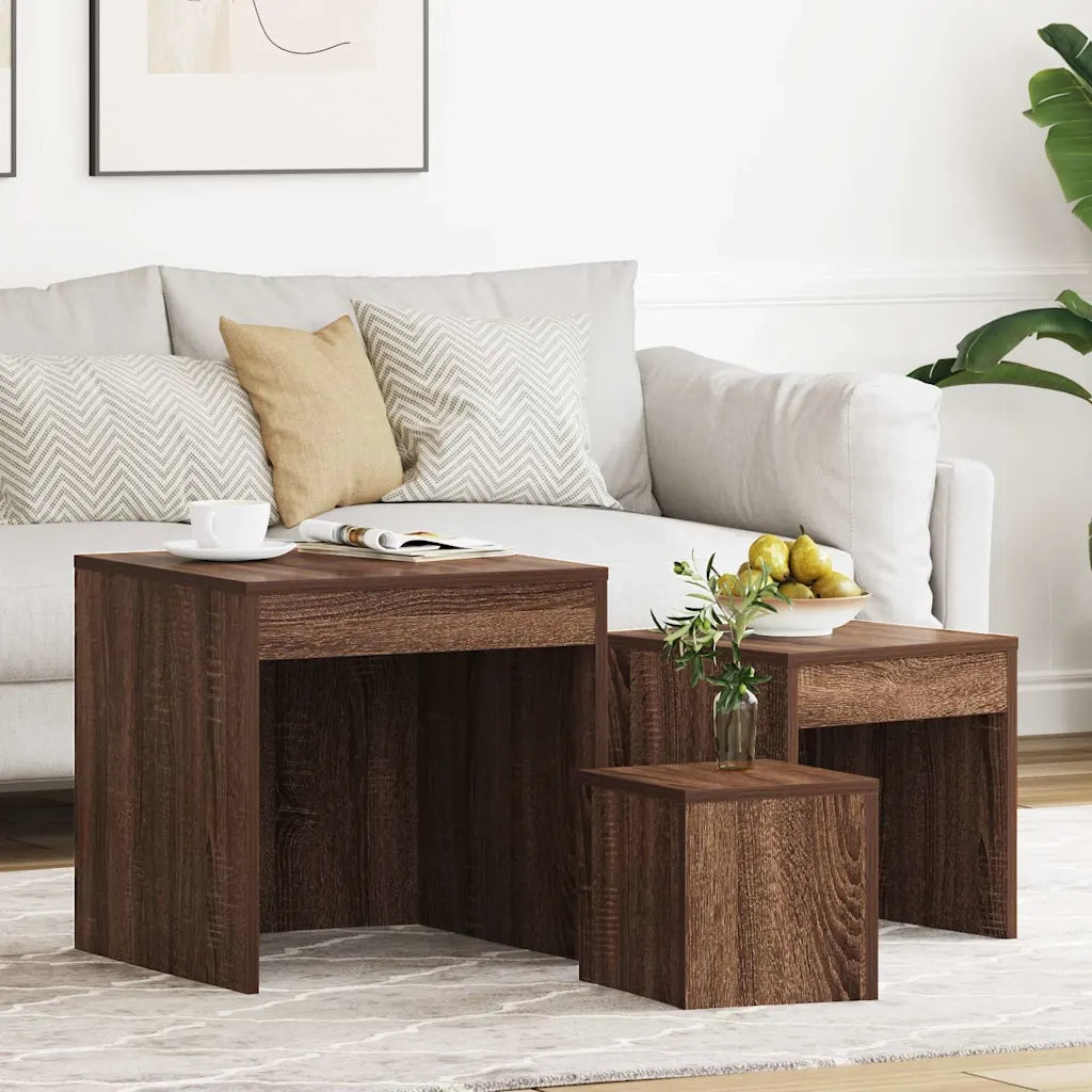 Tavolini Impilabili 3 pz Rovere Marrone in Legno Multistrato 815227