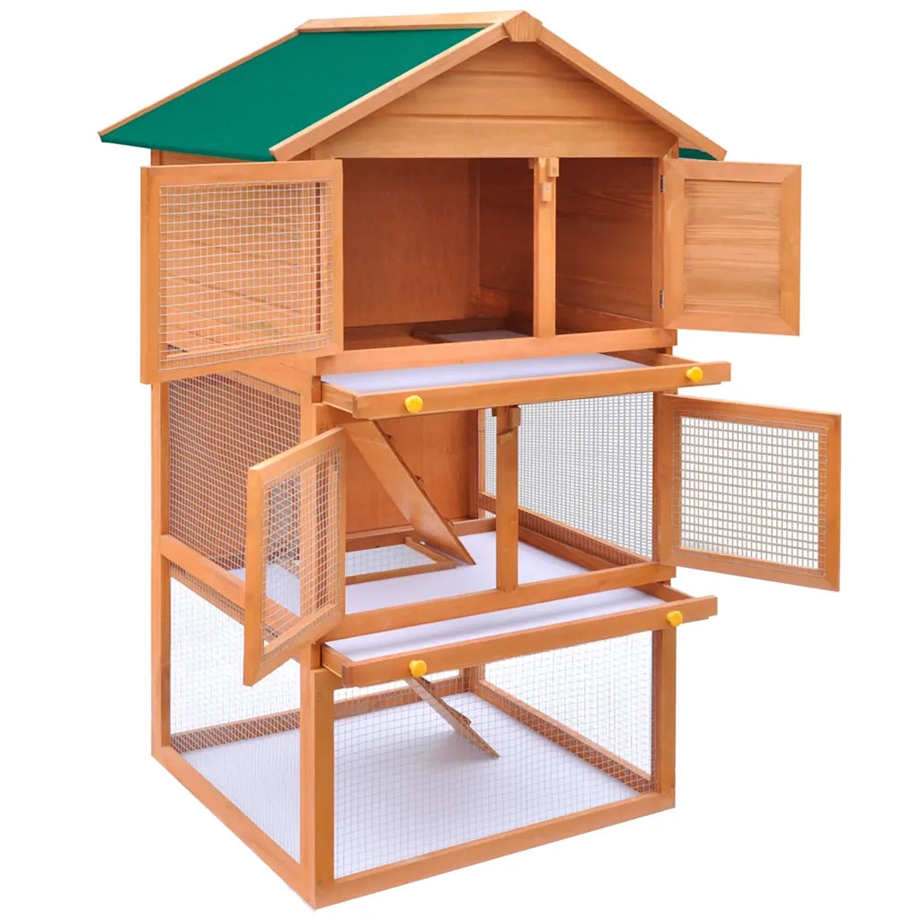 Conigliera all'Aperto Gabbia Animali Piccoli a 3 Livelli Legno 170161