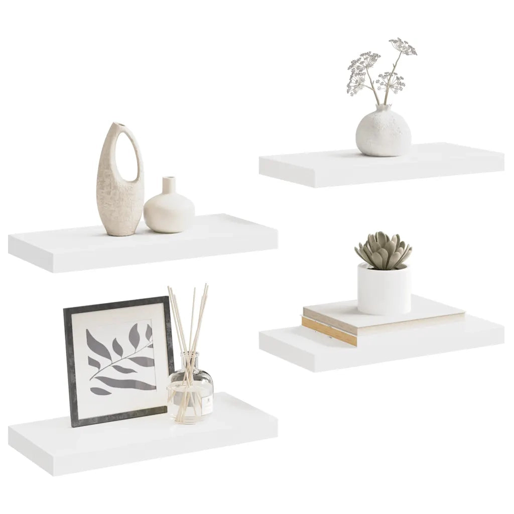 4 pz Scaffali a Parete | Ripiano a parete | Mensole a Parete Bianchi 50x23x3,8 cm in MDF