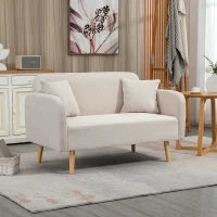 Divano a Due Posti, Design Moderno, Include 2 Cuscini, Gambe in Legno, 130 x 70 x 80 cm, Crema