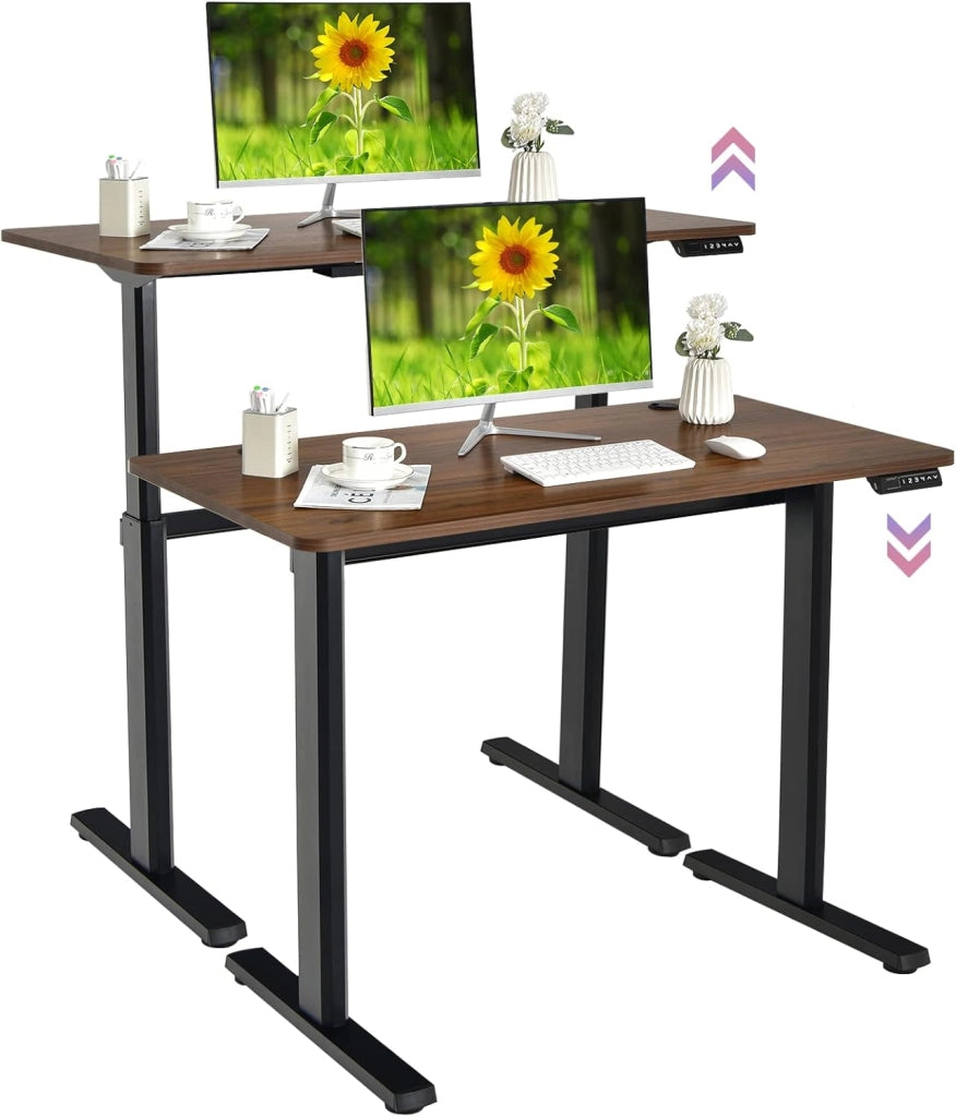 Scrivania Elettrica Regolabile in Altezza, Scrivania con Controllo Porta di Ricarica USB, Scrivania in Piedi, Scrivania per Computer, 59,5x99x71,5-121,5 cm, Marrone
