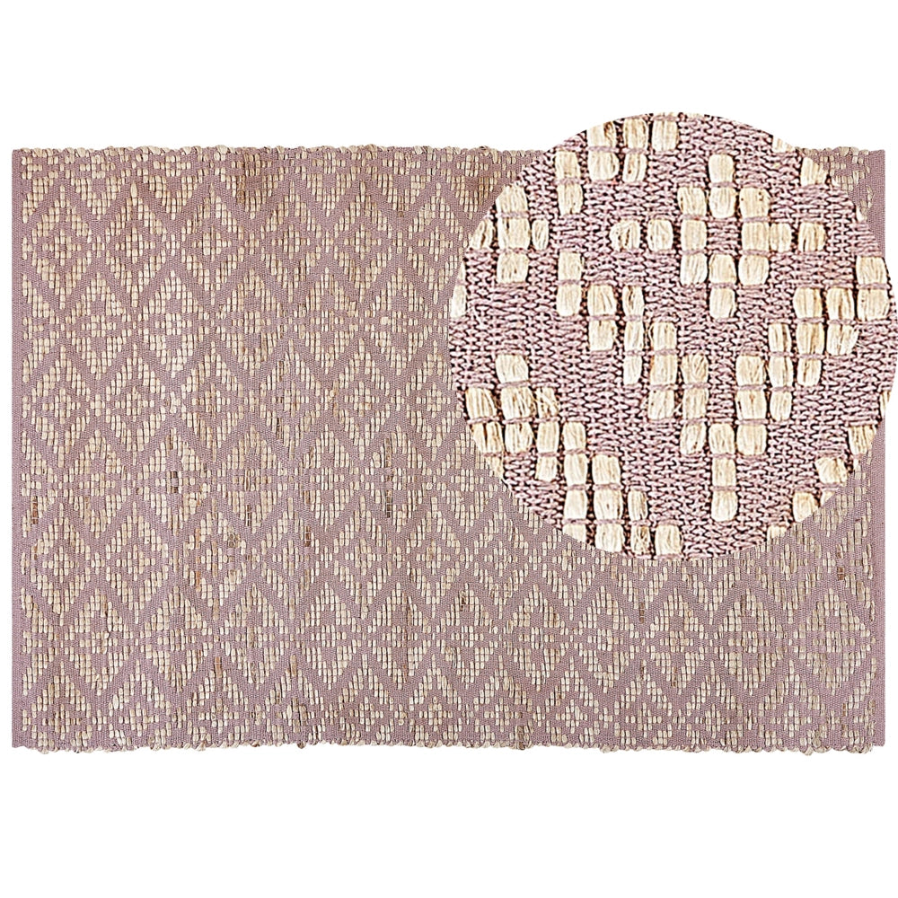Tappeto rettangolare in cotone e iuta beige e rosa 160 x 230 cm soggiorno camera da letto