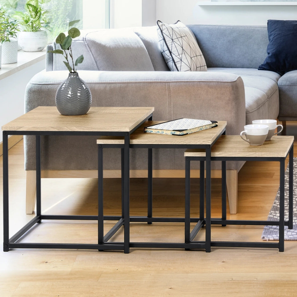 IDMarket - Set di 3 tavolini bassi 35/40/45 con design industriale DETROIT