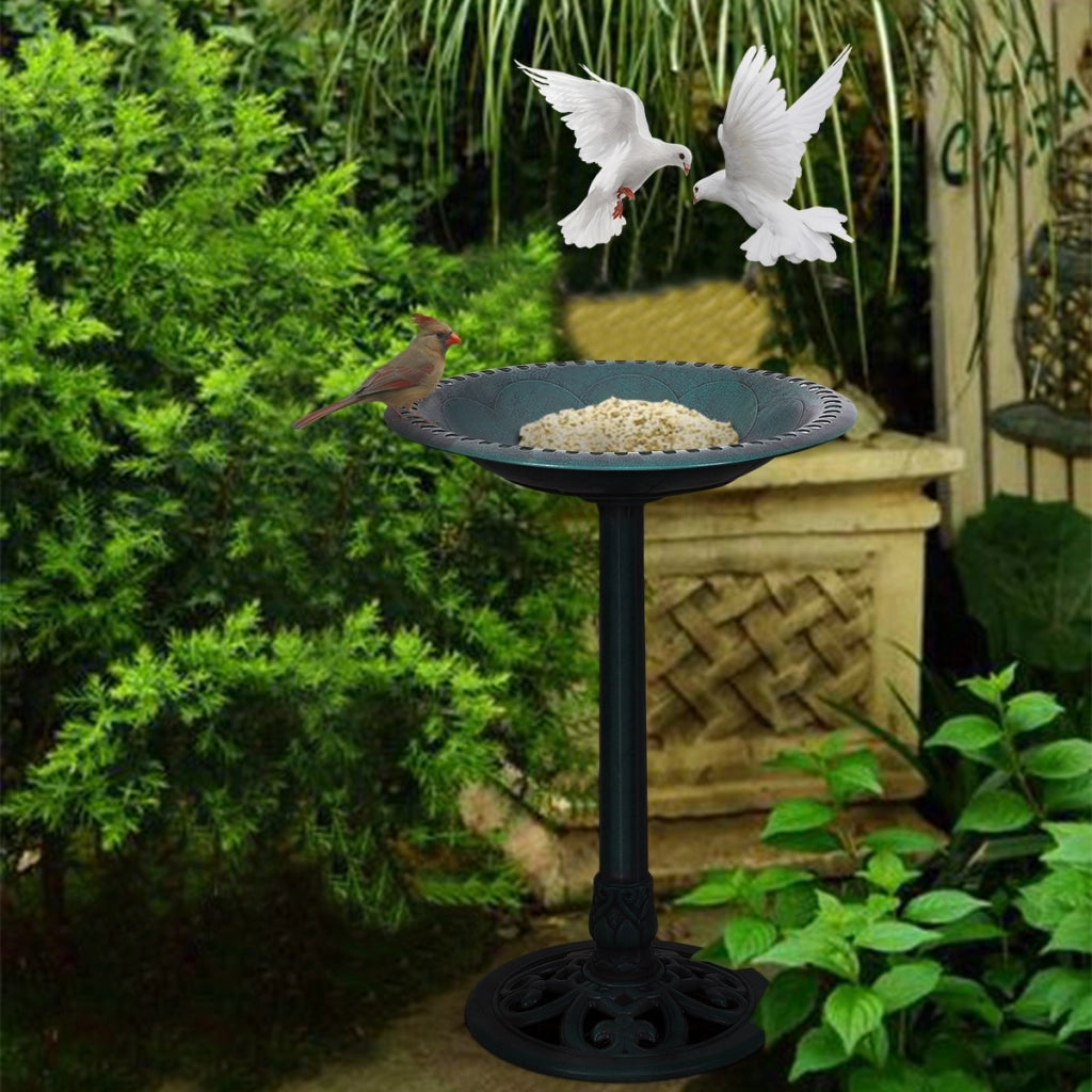 Mangiatoia per uccelli da bagno su piedistallo da giardino ¦µ51x72cm-Vasca per uccelli autoportante da esterno con supporto-Verde