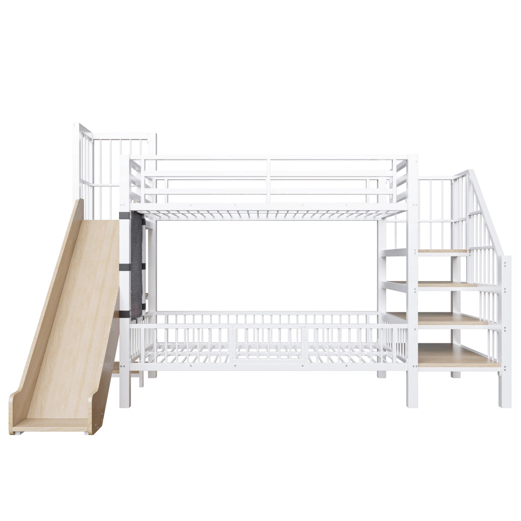 DESMIU Letto a castello per bambini 90 × 200 cm con scivolo, scala con contenitore e materasso no