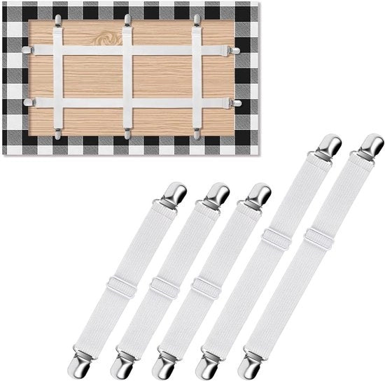 5 pacchi di supporti per tovaglioli per tavoli spessi, clip per tovaglioli per tavoli esterni, clip elastici e regolabili per tovaglioli, per tavoli da giardino, ristoranti, famiglie, tavoli da esterno (bianco)