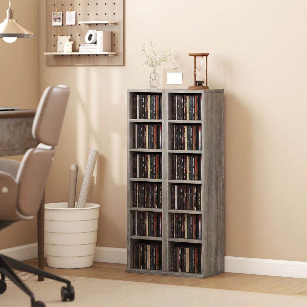 Armadio per CD e DVD ¨C zephmum ¨C 2 colonne, 12 compartimenti, 21x23x89 cm, grigio